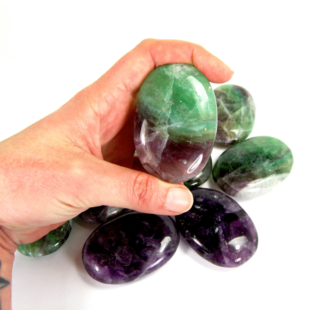 ONE XL Rainbow Fluorite Crystal Palm Stone