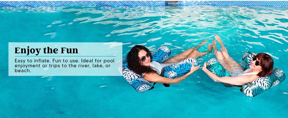 Inflatable Floating Bed Float Chair Beach Swimming Pool Raft Maple Leaf Blue
