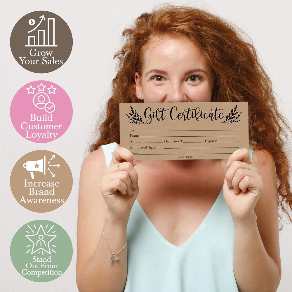 25 4x9 Rustic Blank Gift Certificates for Inches, Greenery