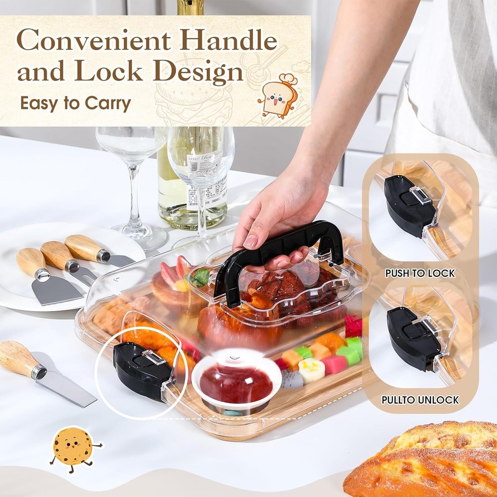 2 Sets Charcuterie Board with Lid Compartments and Handle