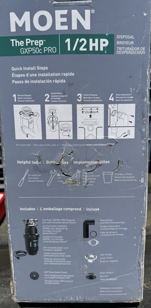 Moen GXP50C PRO The Prep Series 1/2HP Continuous Feed Garbage Disposal ~New