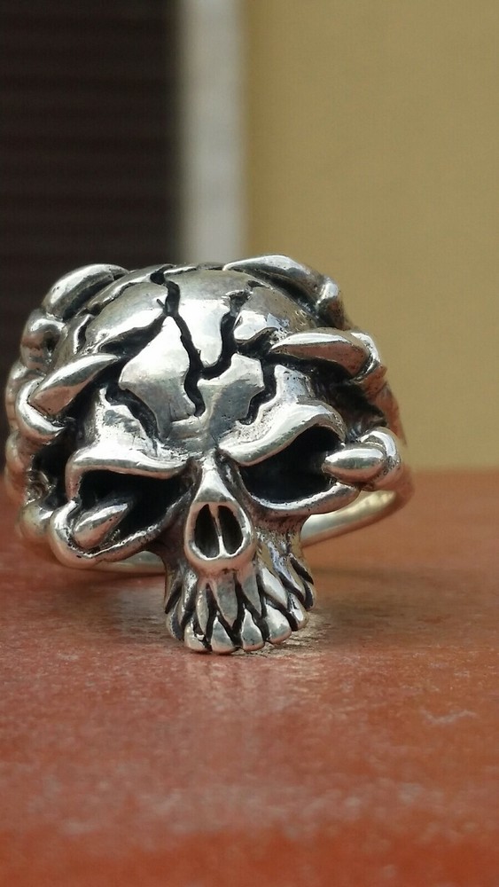 925 MENS SILVER RING skull motorcycle pirate claws