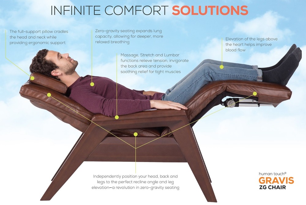 Human Touch Gravis ZG Zero Gravity Massage Chair - Saddle Leather - Beech Wood