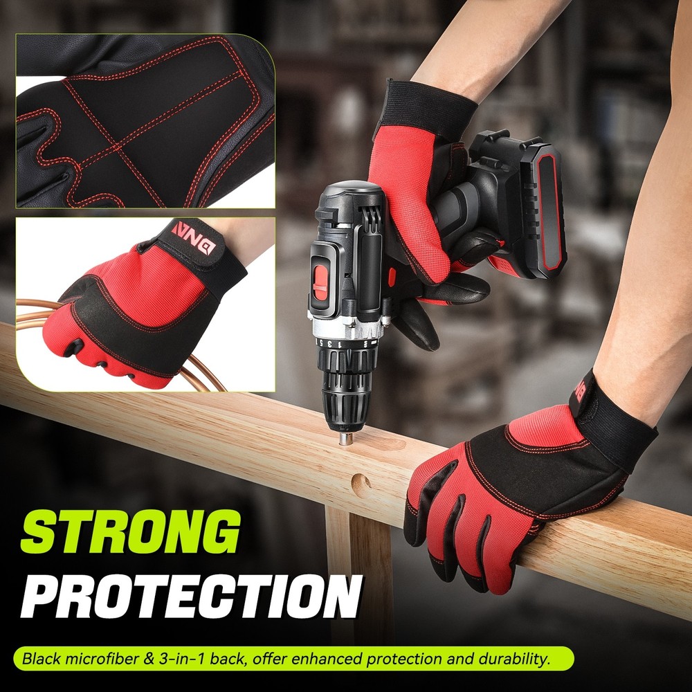 4 Pair Red/Black Breathable Multi-Purpose Utility Mechanic Protective Work Glove