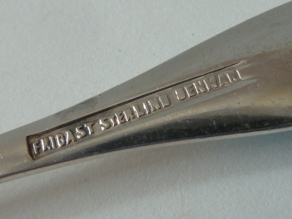 FRIGAST DENMARK STERLING SILVER BOUILLON SPOON, BLUE ENAMEL HANDLE