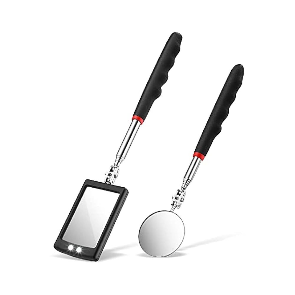 2-Piece Lighted Telescoping Inspection Mirror, LED, Flexible, with Tools