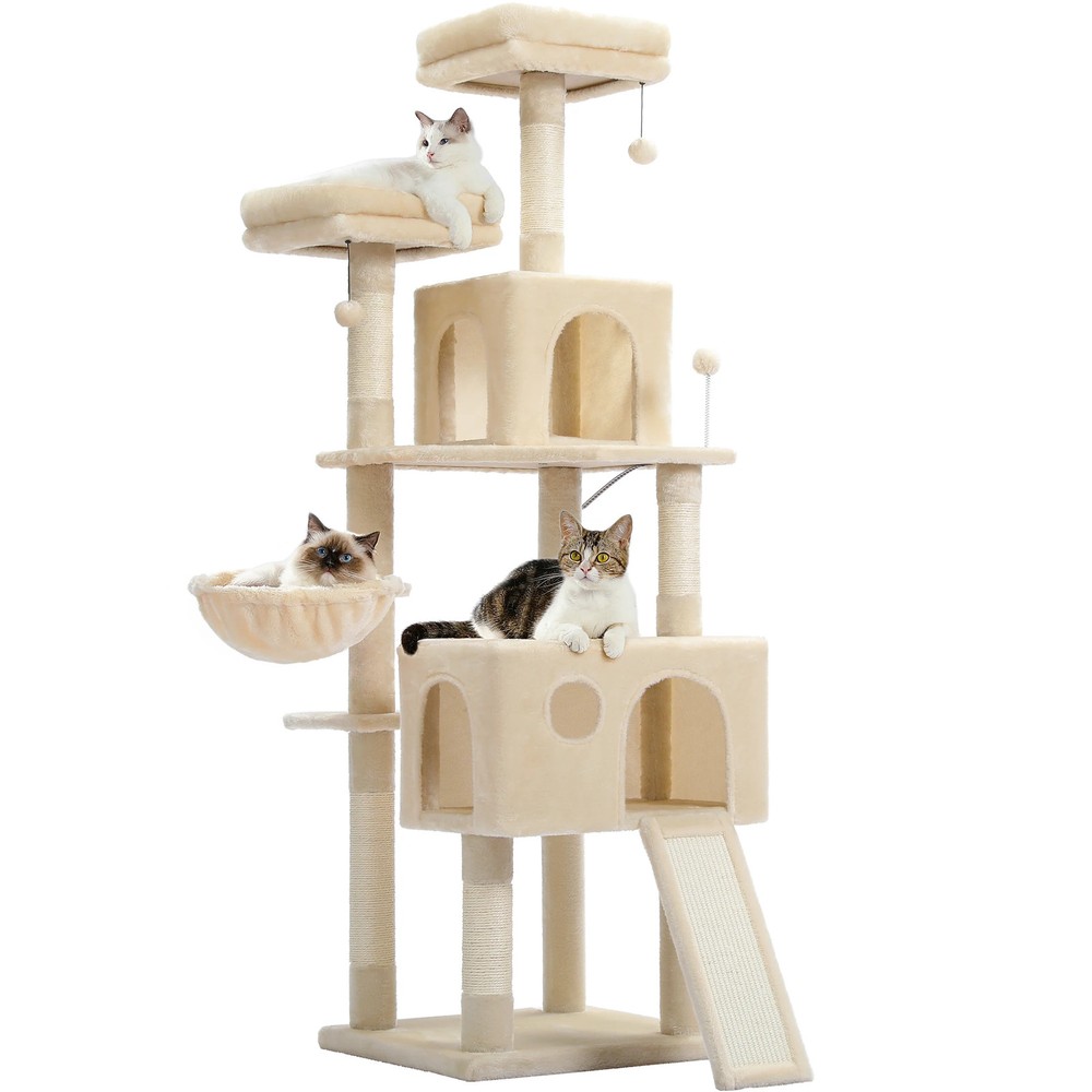 Multi-Level Cat Tree Tower with Sisal Scratching Post&Pad Hammock Cat Condo