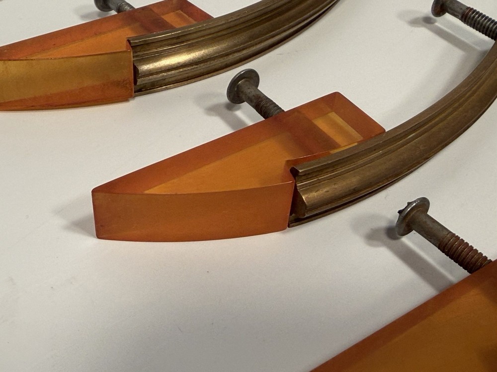 Set of 9 Art Deco Bakelite & Brass Drawer Pulls / Handles.