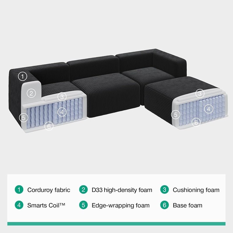 Modular Sectional Sofa Zero Assembly Lightweight Plush Smart Coil Support New