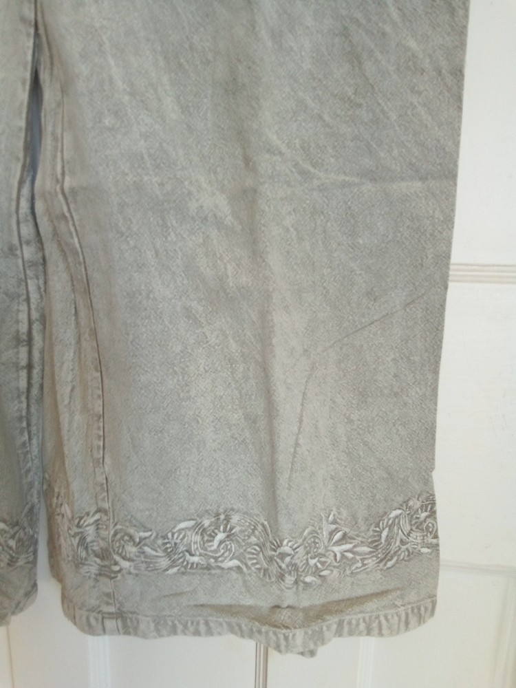 Stonewashed Flared Summer Trousers Embroidered Detailing Medium Boho Hippy