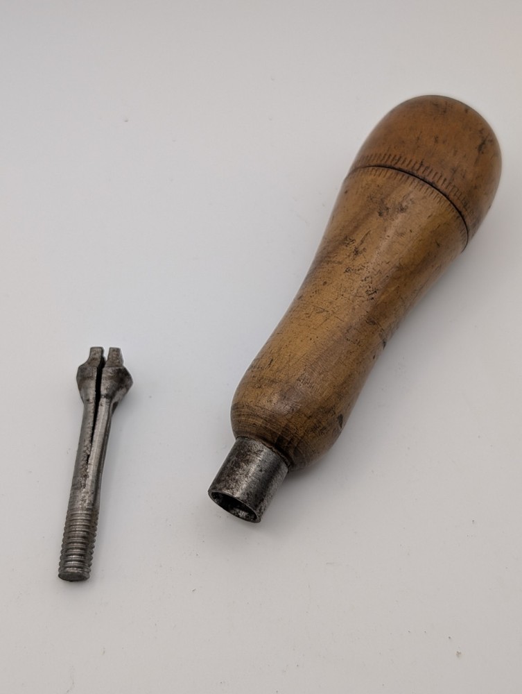 Vintage Wood Handle Awl Set Hollow Handle Multi Bit Tool w/ Bits