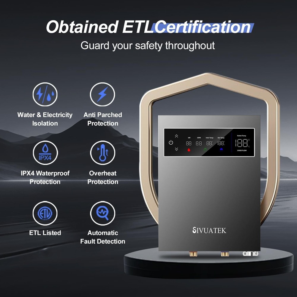 14kW Tankless Water Heater 240V On Demand LED 2 Point Use Compact