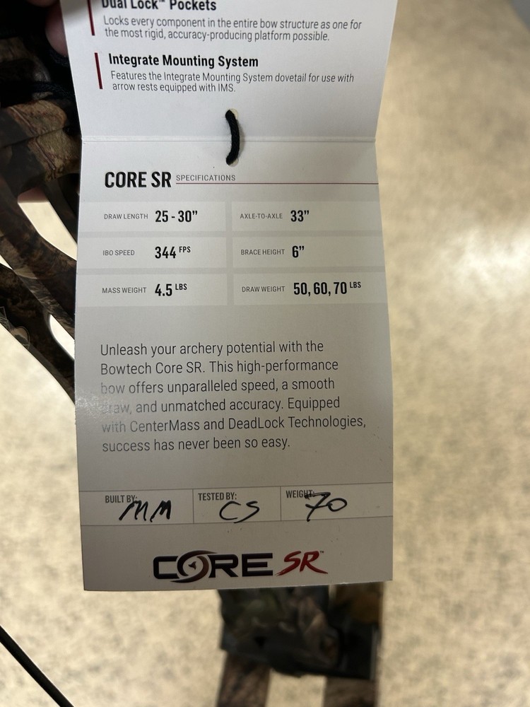 NEW Bowtech Core SR, 60-70lbs, Breakup DNA Camo (Left Hand)
