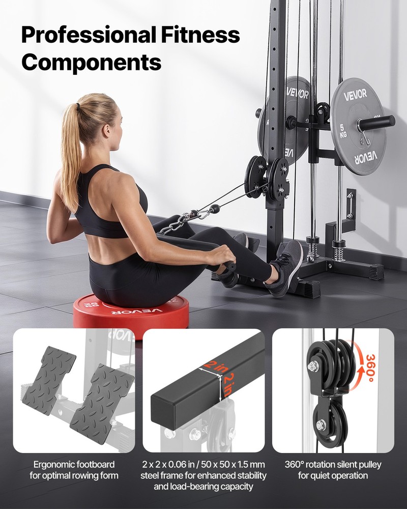VEVOR LAT Pull Down Machine 3-in-1 Row Cable Machine with Wall-Mount Design