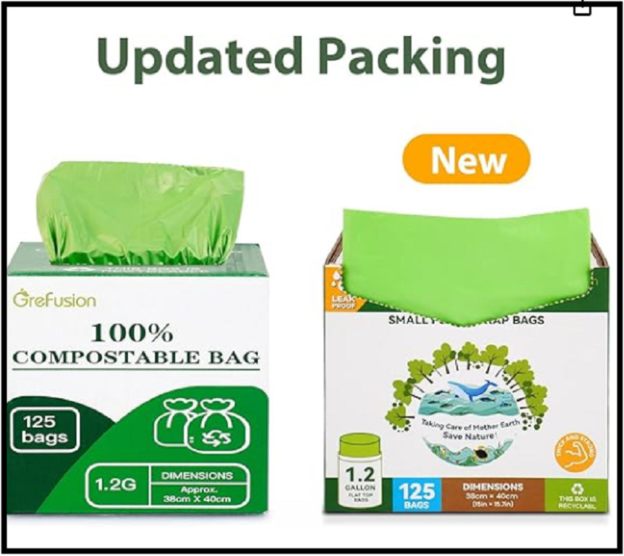 GreFusion Compostable Bags for Kitchen Compost Bin 1.2 Gallon,125 Count,Compost
