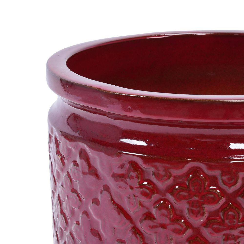 3-Pieces Modern Bean Paste Red Ceramic Planter with Drainage Hole