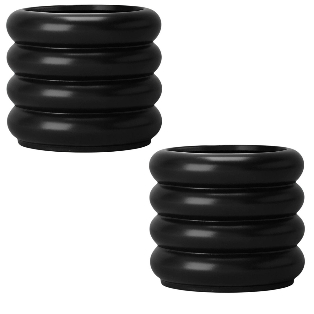 2 Large Bubble Ceramic Planters Black, 7-3/4"D x 6.50"H, Plugged Bottom Drain