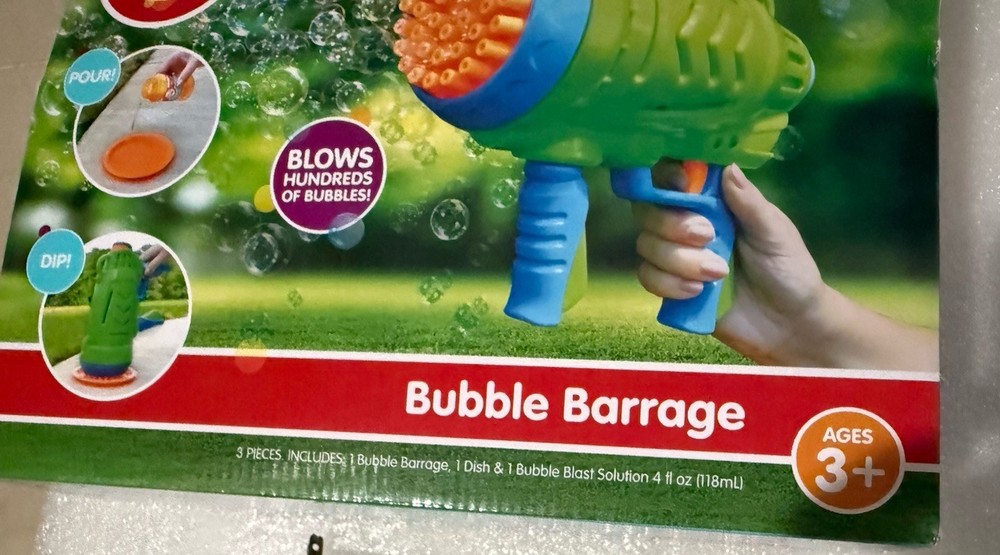 Play Day Bubble Barrage Blaster 3 Pieces Includes 4oz Solution & Drip Tray