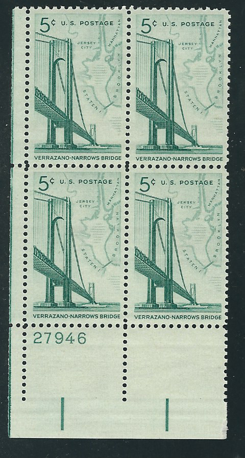 Scott # 1258 ...5 Cents...Verrazano Bridge....4 Plate Blocks