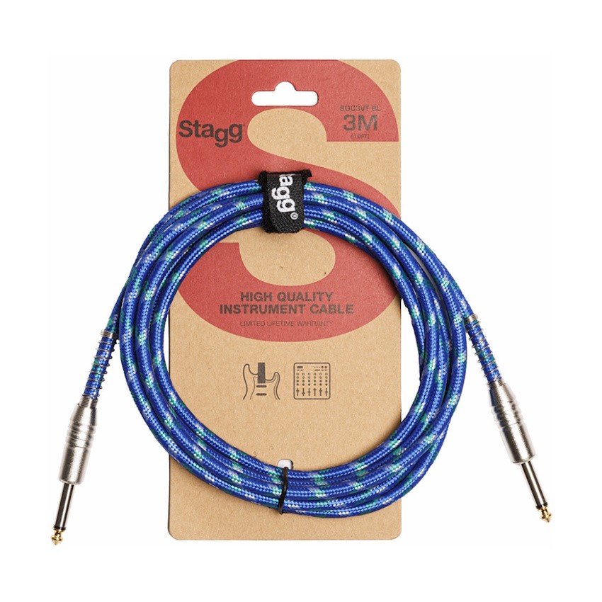 NEW Stagg Vintage Tweed Cable - Blue - 10'