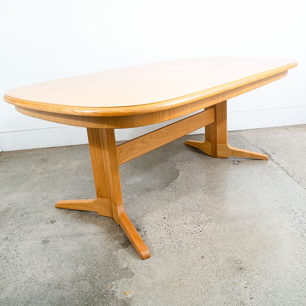 Mid Century Modern Dining Table Rectangular Rounded Blonde Mahogany Vintage Mcm