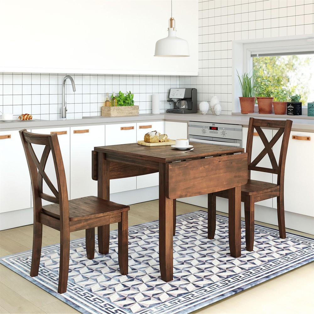 3 Piece Dining Table Set Extendable Table w/ 2 Chair Kitchen Breakfast Furniture