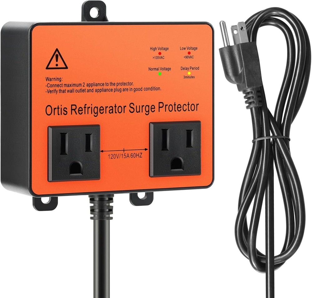 Enhanced Voltage Protector - Safeguard Refrigerators with 3Min Delay & 2 Outlets