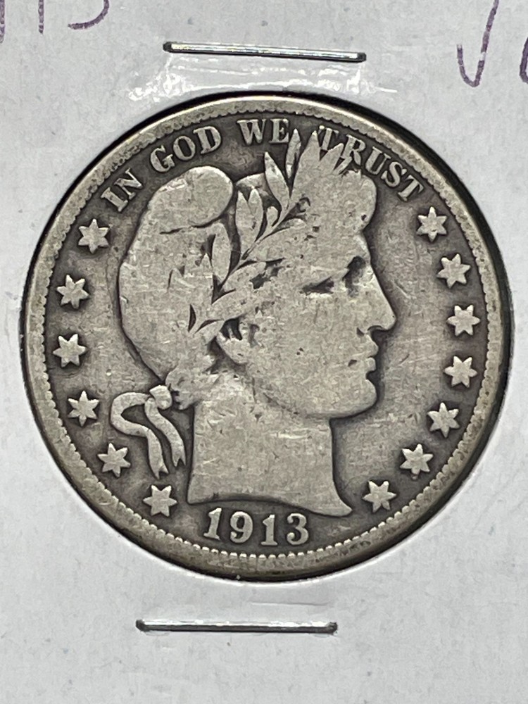 1913 Barber 90% Silver Half Dollar Very Good++ Nice #63.