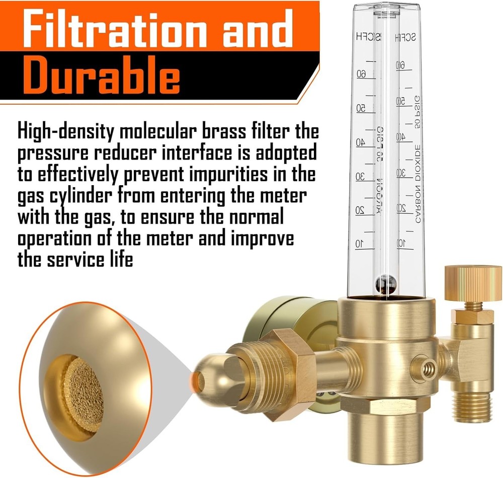 Precision Argon/CO2 Welding Regulator with Adjustable Flow & Pressure Gauge