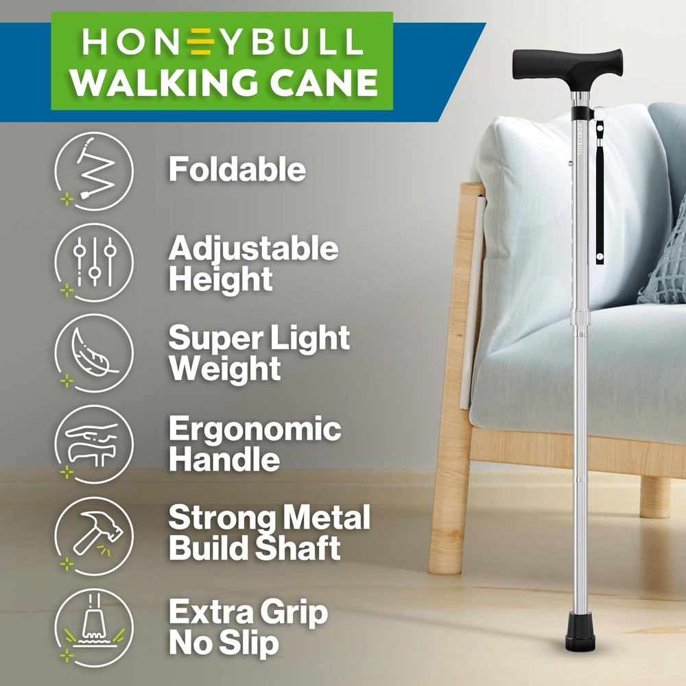 Walking Cane | Single Tip Canes for Men & Women, Foldable, Adjustable, Heavy ...