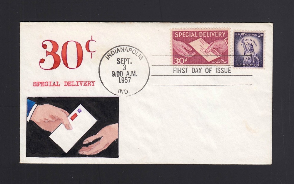 FDC: #E21 1957 30c Special Delivery - UNKNOWN Hand Painted Cachet