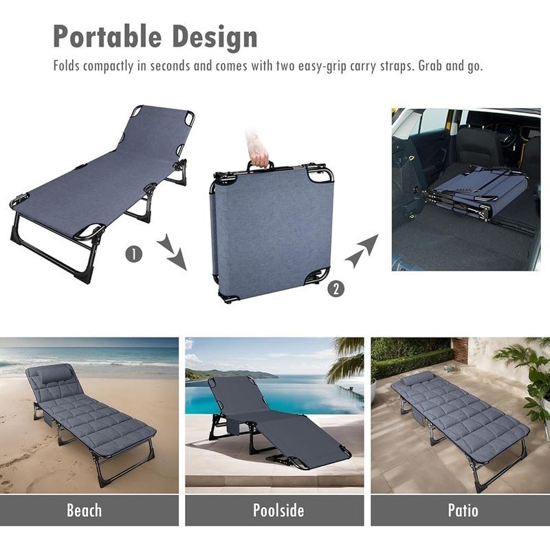 Adjustable Camping Cot 4 Position Recliner Portable Sleeping Bed Multi Use