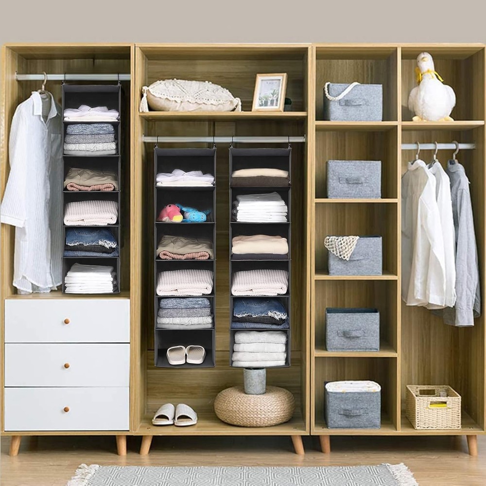 6 Tier Foldable Hanging Closet Organizer with Strong Hooks for Efficient Storage