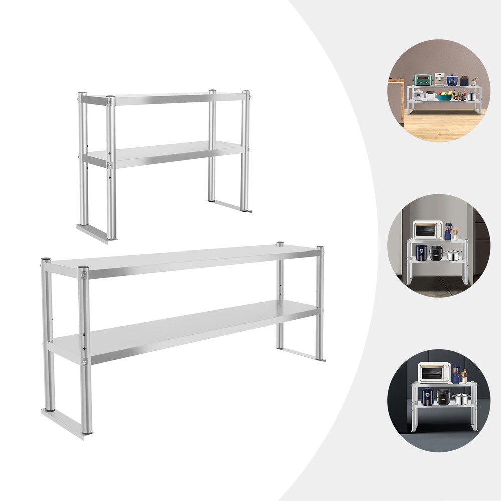 Stainless Steel Double Overshelf Kitchen Prep Table - 150×30 cm