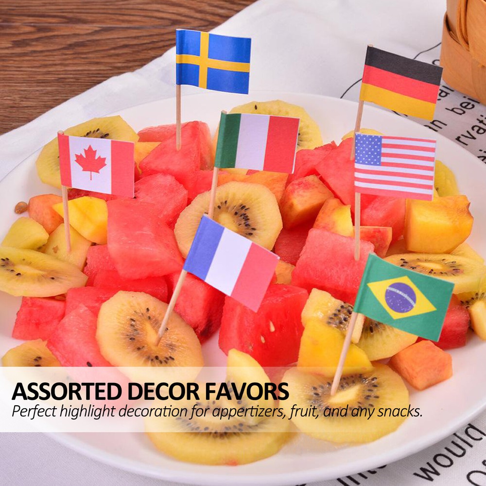 Anley Assorted 100 Different Countries Toothpick Flag Double Sided & Smooth Pick