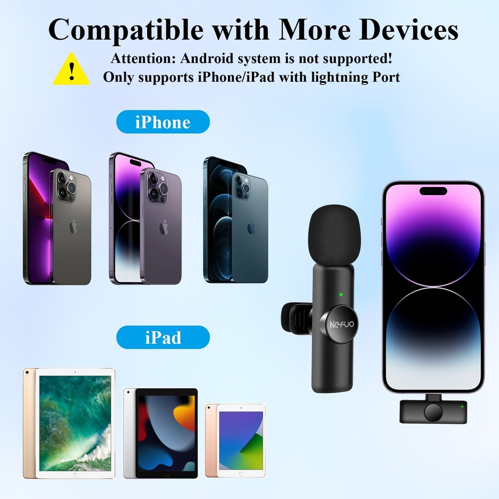 Nefuo 2 Pack Professional iPhone Wireless Lavalier Microphone for iPad, Cryst...
