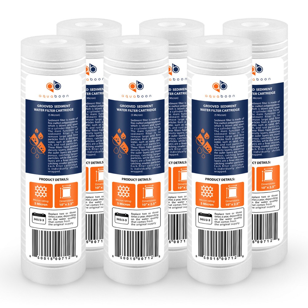 Grooved Sediment Water Filter 5 Micron 10" x 2.5" size 6 PACK  by Aquaboon