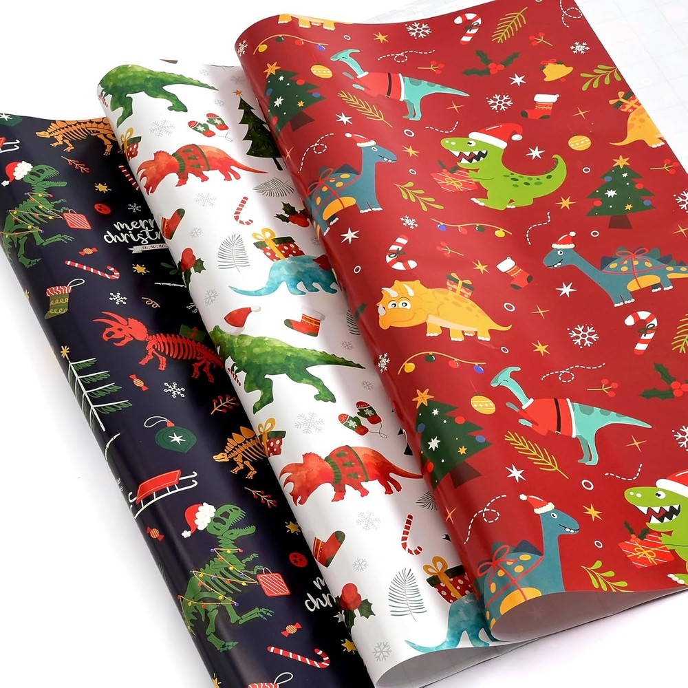 10 Sheet Dinosaur Christmas Wrapping Paper
