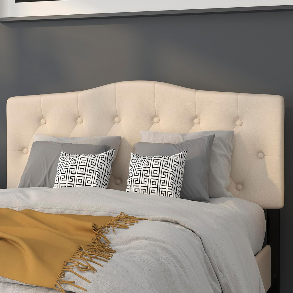 Beige Button Tufted Full Size Upholstered Headboard - Cambridge Design