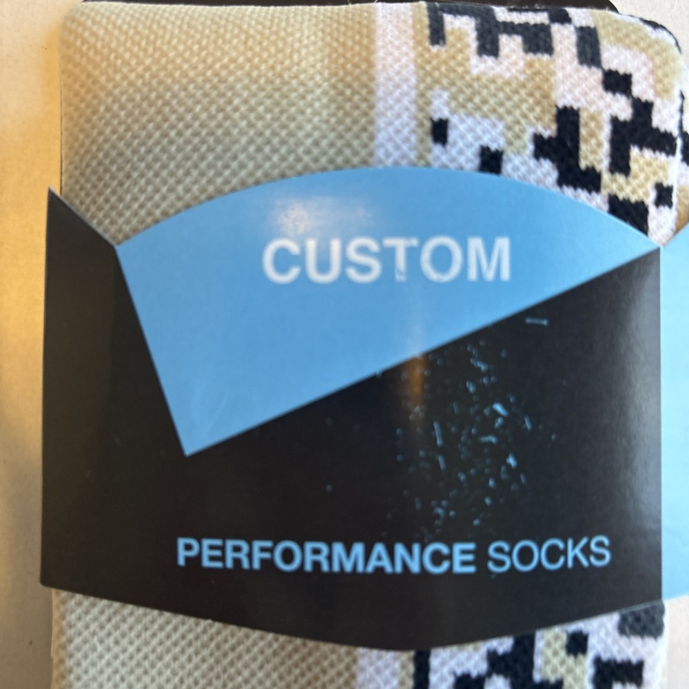 Custom Performance Athletic Socks, Digital Black White Tan Size Intermediate