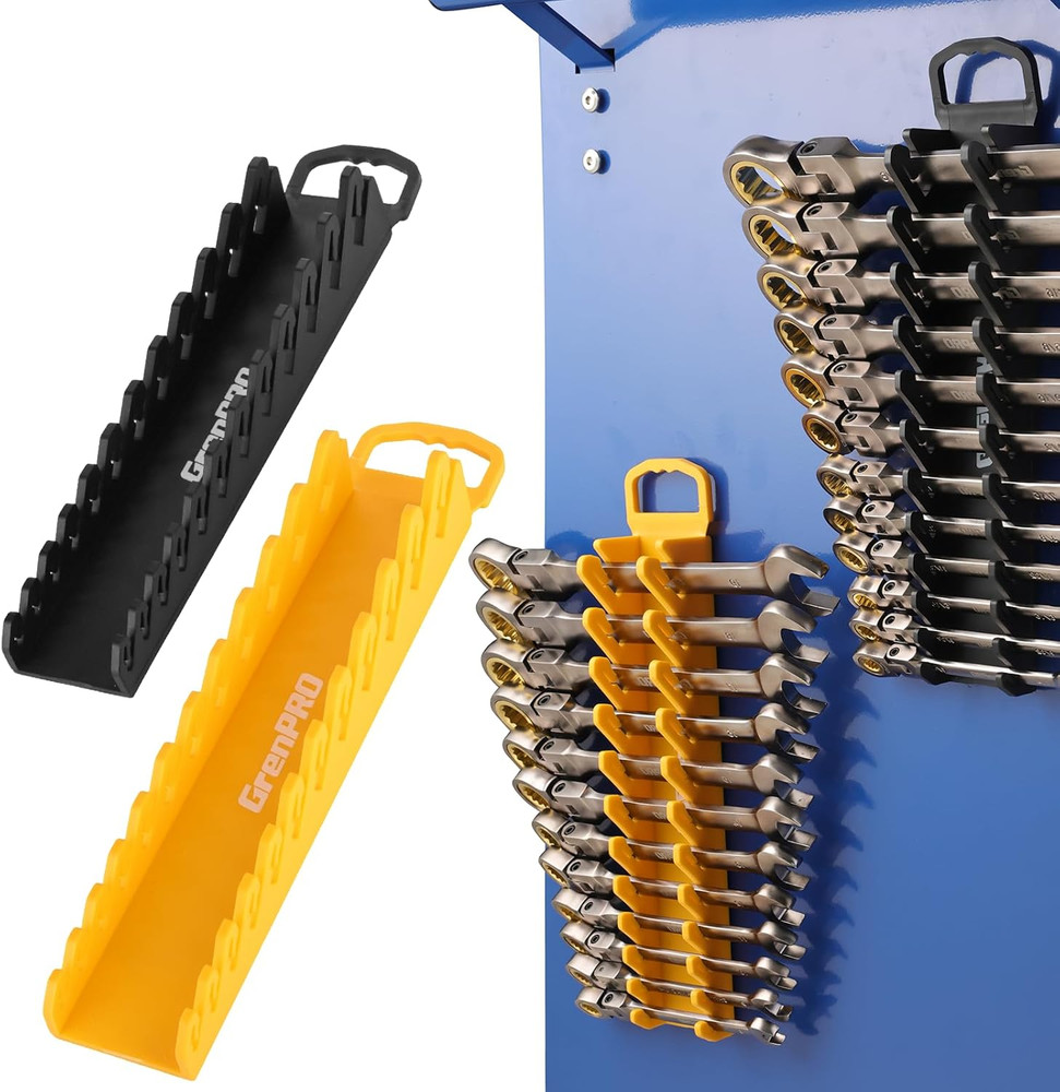 Wrench Organizer for Tool Box, 2 Pack Magnetic Wrench Holders with Handle, SAE &