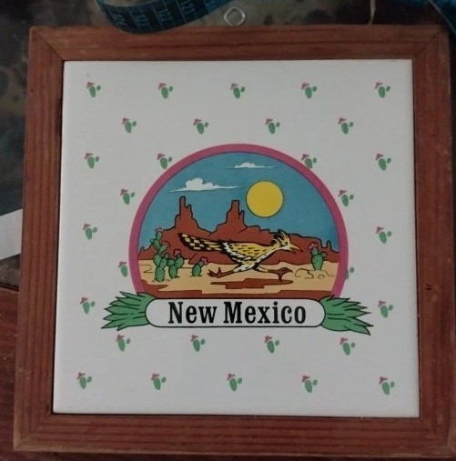 New Mexico Tile Roadrunner Ceramic Wood Frame Wall Hanger