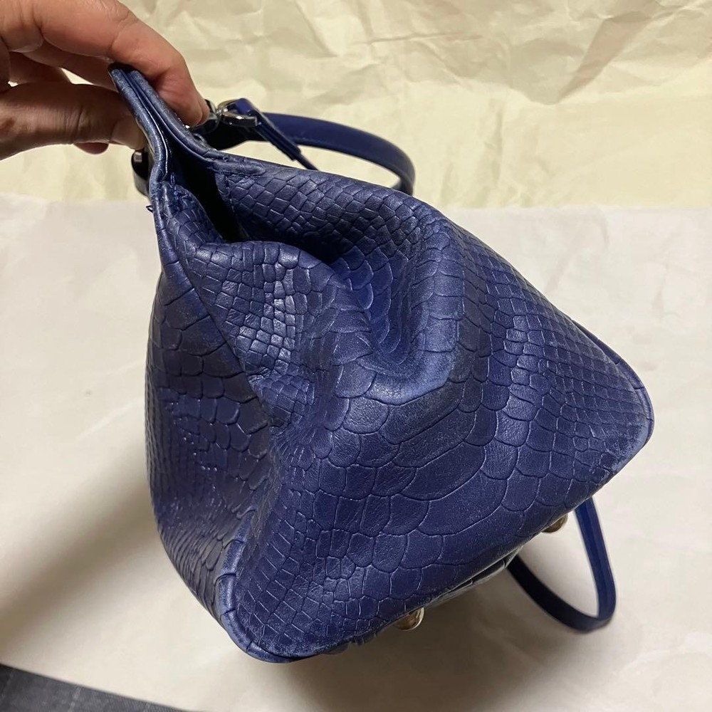 Longchamp Crocodile Embossed Handbag 2way 07a