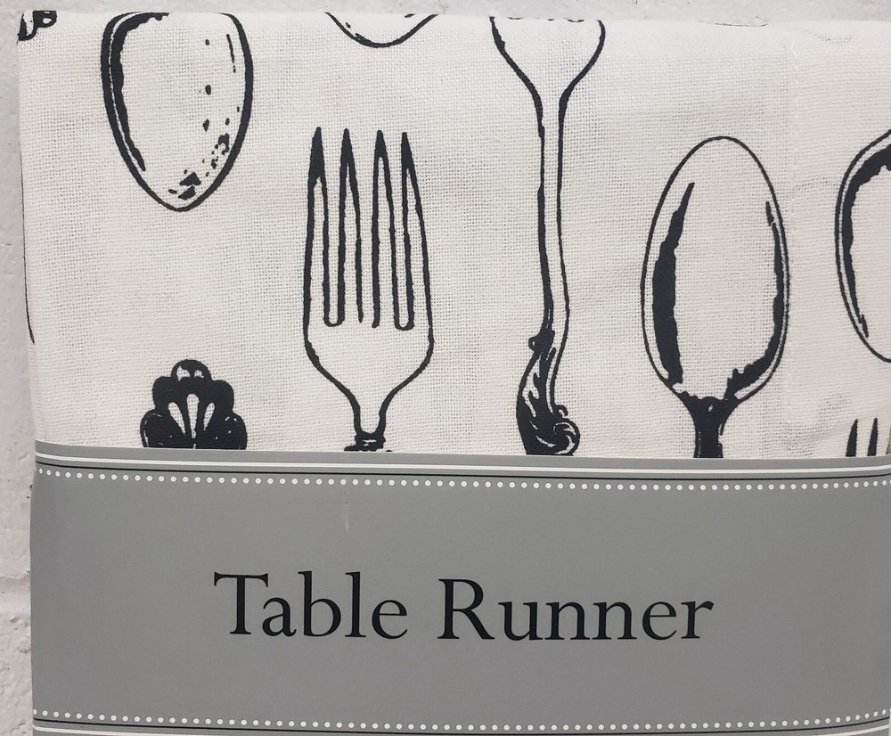 1 Fabric Outdoor Printed Table Runner(14"x72") VINTAGE FLATWARE, SILVERWARE,DII