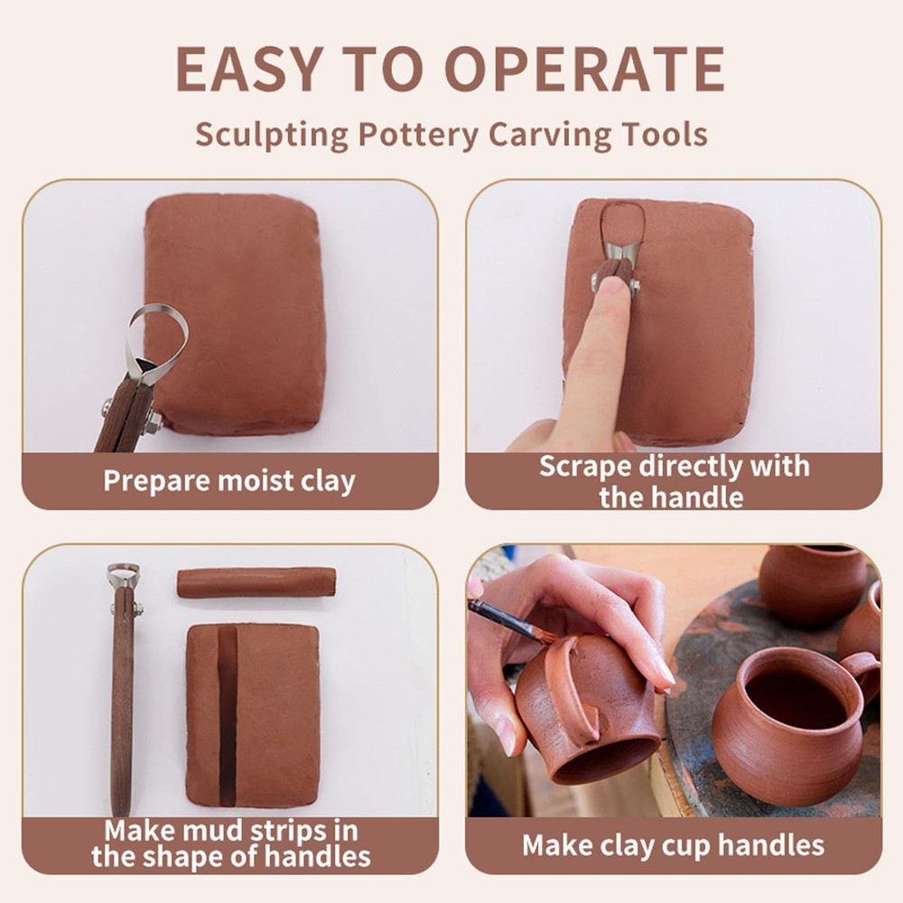 Mug Handle Carving Tool, Pottery Handle Making Tools Set,5 PCS Walnut Wood Ha...