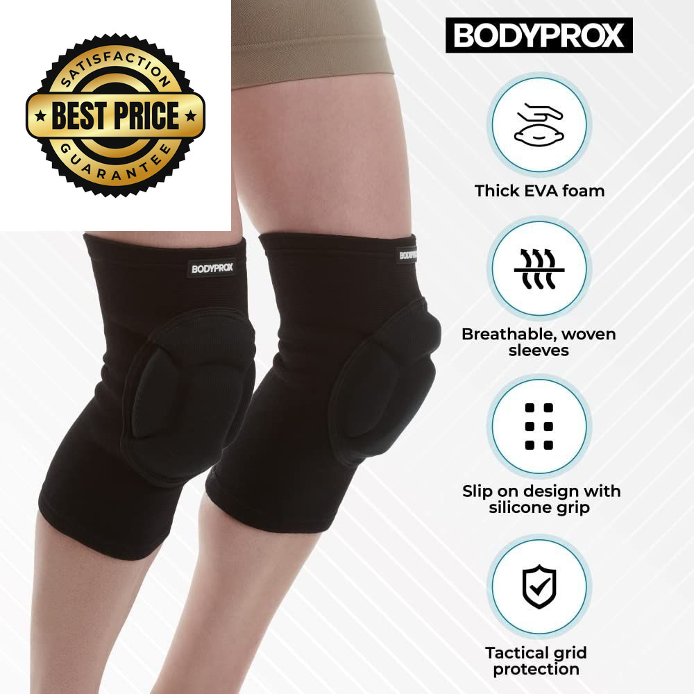 Bodyprox Protective Knee Pads, Thick Sponge, Collision Small/Medium, Black