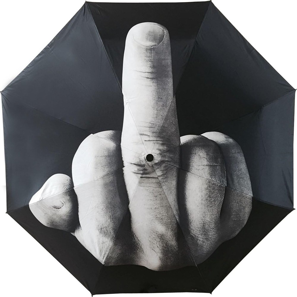 TinaWood Funny Folding Middle Finger Umbrella Black(Middle Pattern)