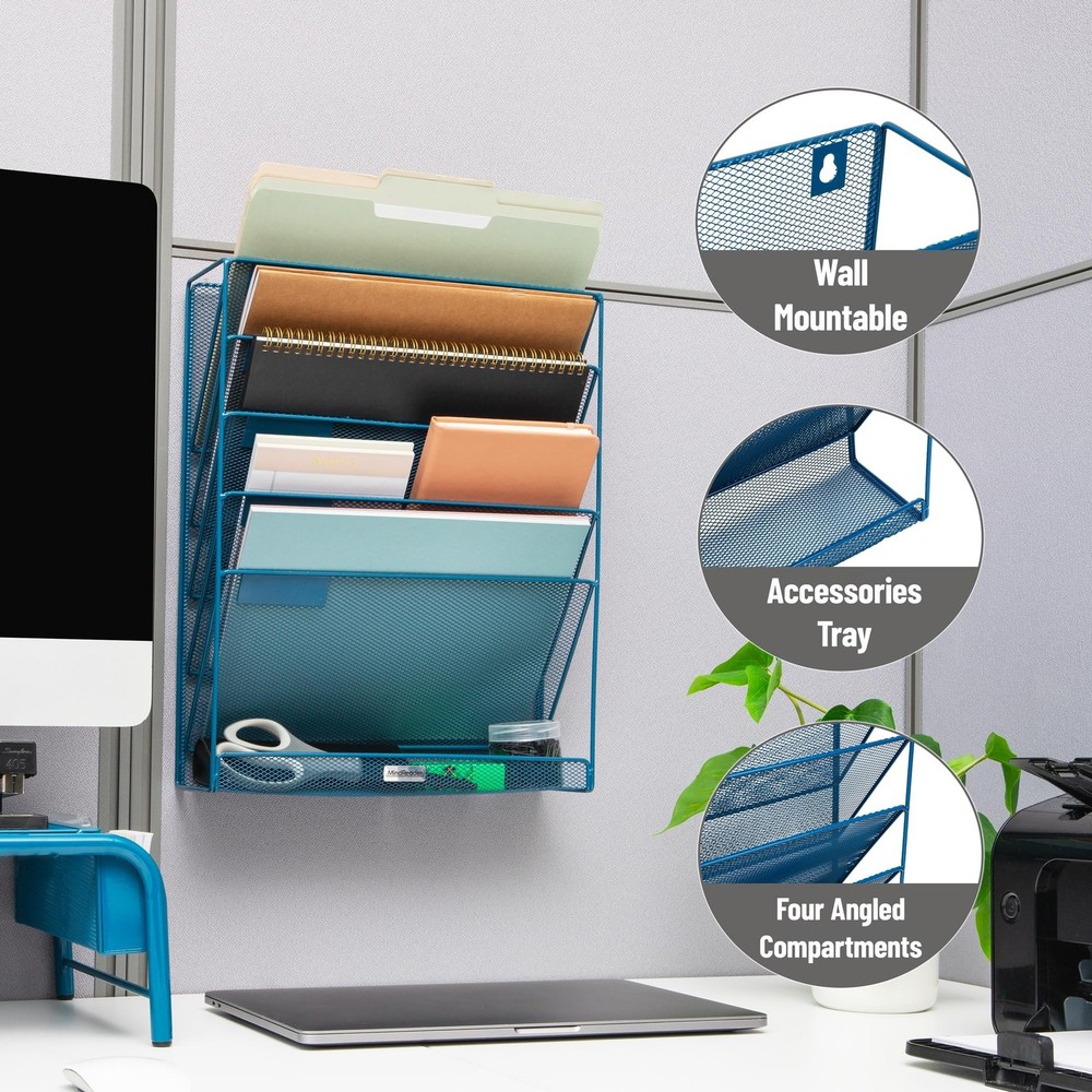Mind Reader 5-Pocket Vertical File Storage, Desktop Organizer, Wall Mount, Of...