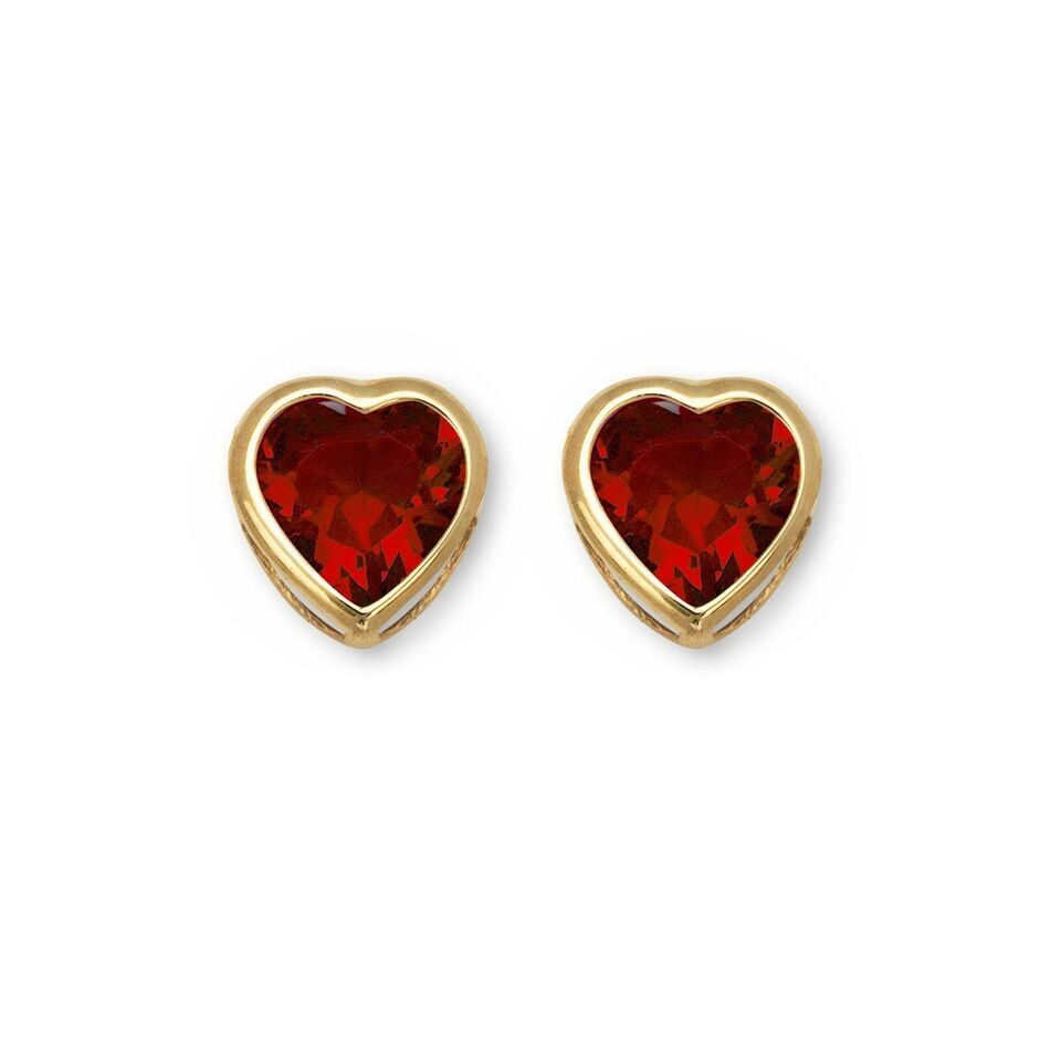 14K Solid Yellow/White Gold Heart Stud Earrings Birthstone