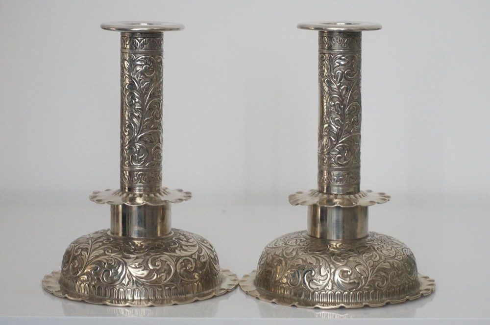 Hukin & Heath Silver Plated Candlesticks - Repousse Rococo Design - c.1878
